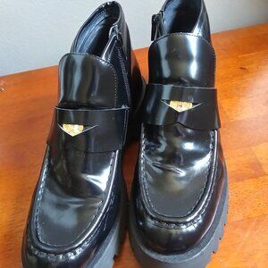 JONAK Paris Low Boots Panels Black Glazed Leather sz 41 Chunky Platform Unisex